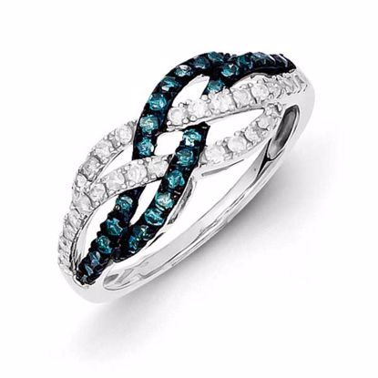 QR5294-6 White Night Sterling Silver Blue & White Diamond Ring