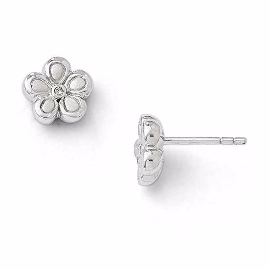 QW176 White Ice SS White Ice .02ct. Matte Finish Diamond Flower Earrings