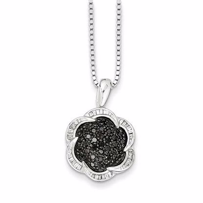 QP3826 Closeouts Sterling Silver Black Diamond Flower Pendant