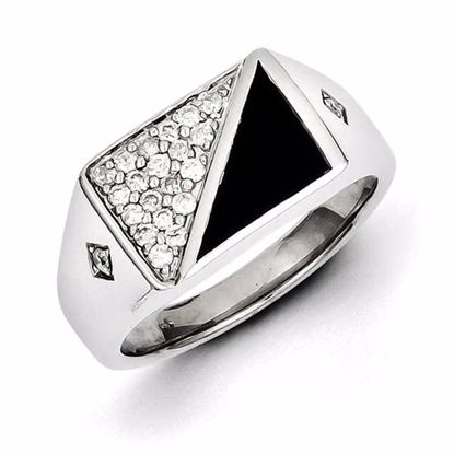 QR5554-11 White Night Sterling Silver Rhodium Plated Onyx & Diamond Men's Ring