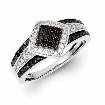 QR5385-8 Closeouts Sterling Silver Black & White Diamond Fashion Ring