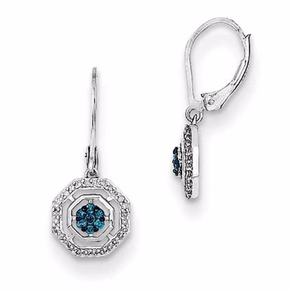 QE10788 Closeouts Sterling Silver White & Blue Diamond Leverback Earrings