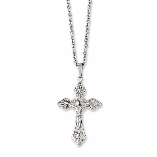 SRN1033-18 Chisel Stainless Steel Crucifix Pendant 18in Necklace