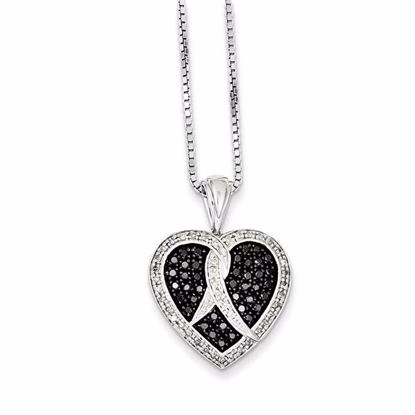 QP3740 Closeouts Sterling Silver Black Diamond Heart Pendant