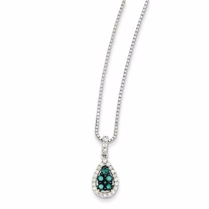 QP3671 Closeouts Sterling Silver Blue & White Diamond Pendant Necklace