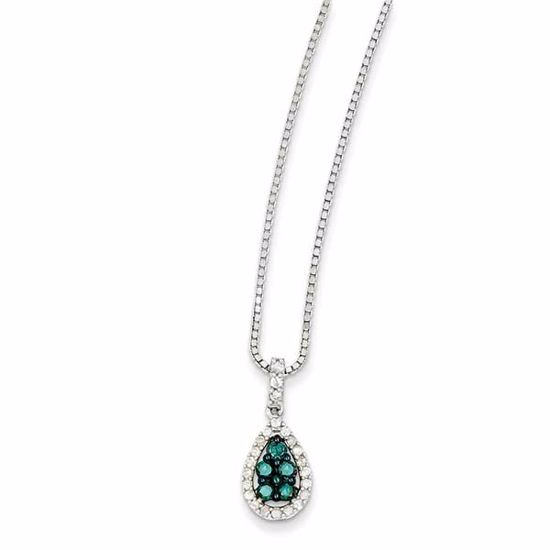 QP3671 Closeouts Sterling Silver Blue & White Diamond Pendant Necklace