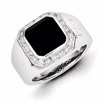 QR5556-9 White Night Sterling Silver Diamond & Black Onyx Square Men's Ring