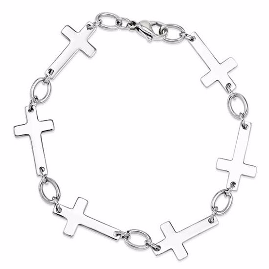 SRB1129-8 Sideways Crosses Stainless Steel Polished Sideways Cross 8in Bracelet
