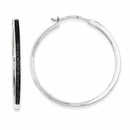 QE10927 White Night Sterling Silver Black Diamond Hoop Earrings