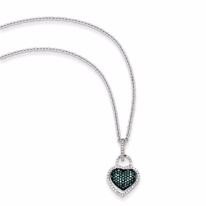 QP3658 White Night Sterling Silver Blue and White Diamond Heart Pendant