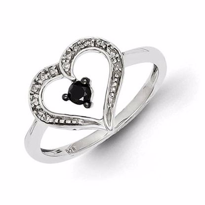 QR3294-7 White Night Sterling Silver Black and White Diamond Heart Ring