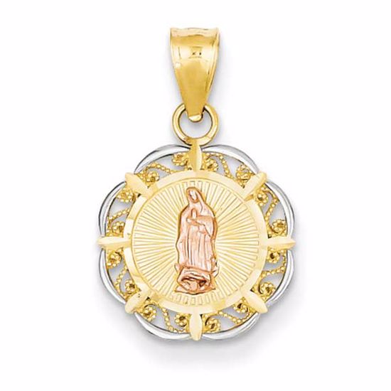 D4340 Confirmation/Communion 14K Two-tone w/Rhodium Diamond-cut Round Guadalupe Pendant