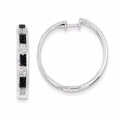 QE7896 White Night Sterling Silver Black & White Diamond Hoop Earrings