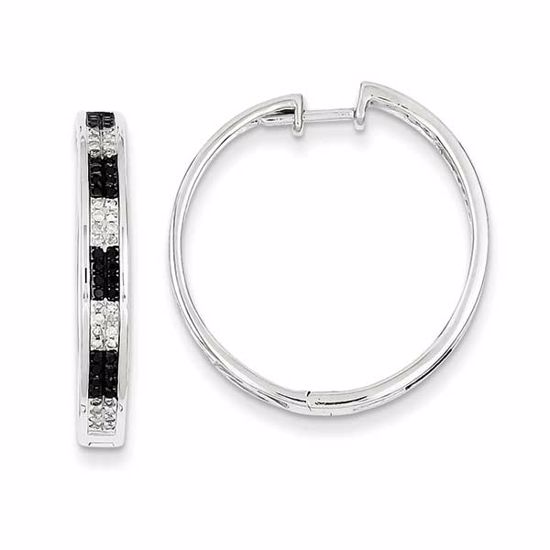 QE7896 White Night Sterling Silver Black & White Diamond Hoop Earrings