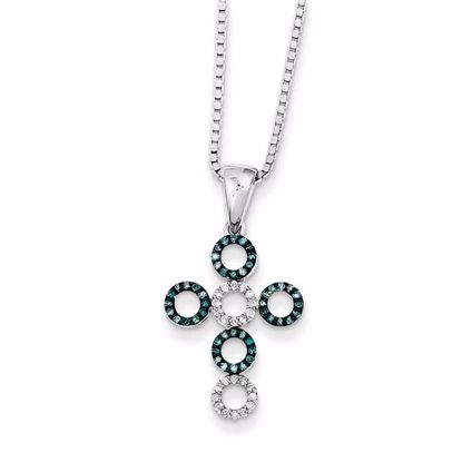 QP3732 White Night Sterling Silver Rhodium Plated Blue and White Cross Pendant