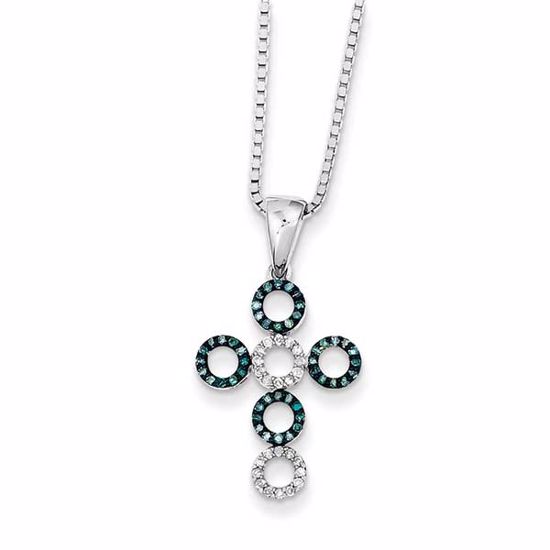 QP3732 White Night Sterling Silver Rhodium Plated Blue and White Cross Pendant