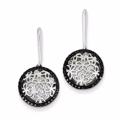 QE10890 Closeouts Sterling Silver Black & White Diamond Circle Post Earrings