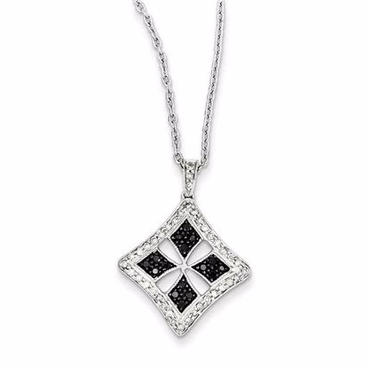 QP3797 White Night Sterling Silver Black Diamond & Diamond Shape Pendant