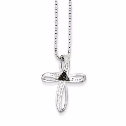 QP2302 White Night Sterling Silver Black and White Diamond Cross Pendant