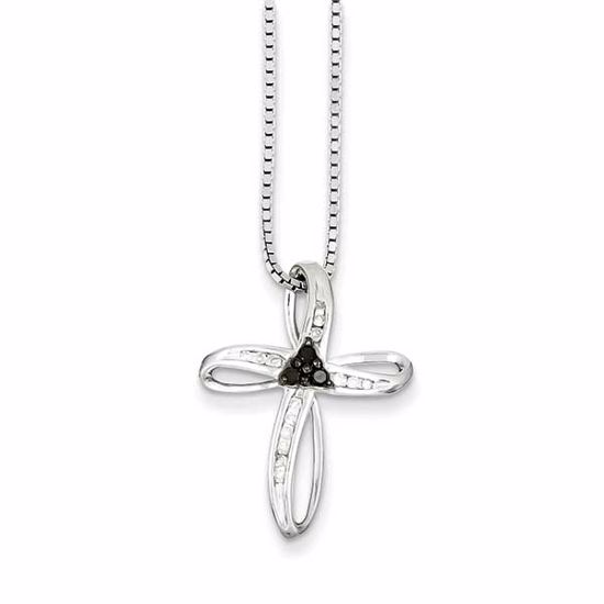 QP2302 White Night Sterling Silver Black and White Diamond Cross Pendant