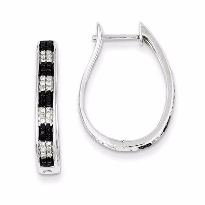 QE7887 White Night Sterling Silver Black & White Diamond Hoop Earrings
