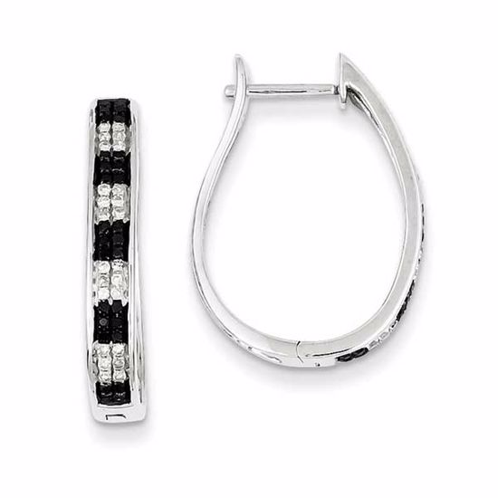 QE7887 White Night Sterling Silver Black & White Diamond Hoop Earrings