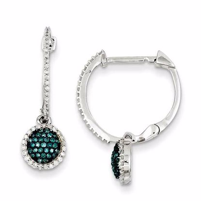 QE10729 White Night Sterling Silver Blue and White Diamond Hinged Hoop Earrings