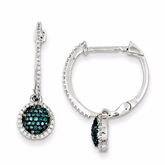 QE10729 White Night Sterling Silver Blue and White Diamond Hinged Hoop Earrings