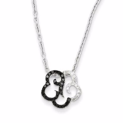 QP3880 White Night Sterling Silver Black & White Diamond Flower Necklace