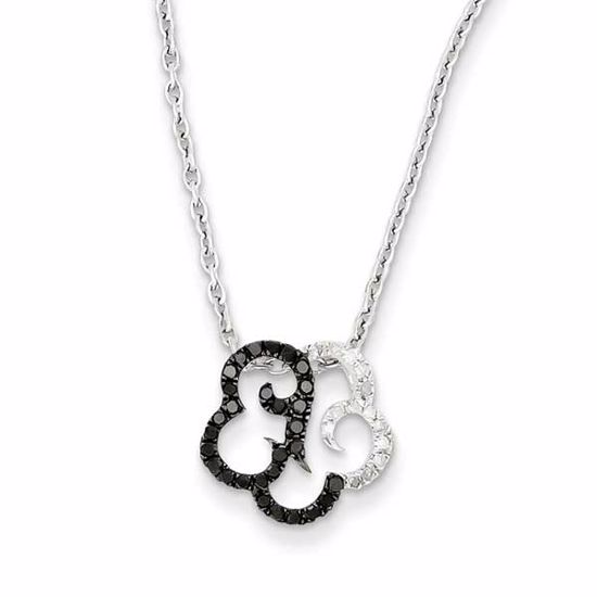 QP3880 White Night Sterling Silver Black & White Diamond Flower Necklace