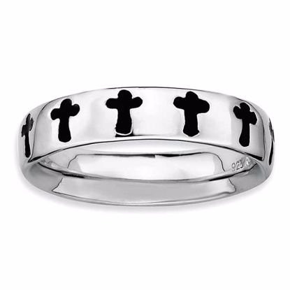 QSK108-7 Stackable Expressions Sterling Silver Stackable Expressions Polished Enameled Cross Ring
