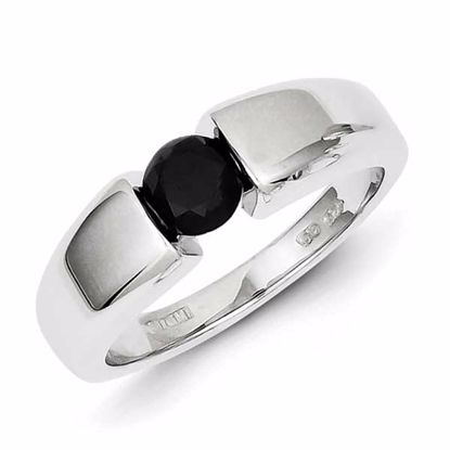 QR5518-11 White Night Sterling Silver Round Black Diamond Mens Ring