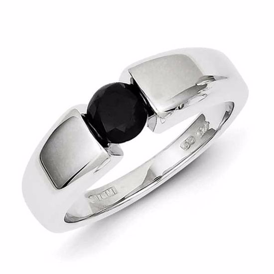 QR5518-11 White Night Sterling Silver Round Black Diamond Mens Ring