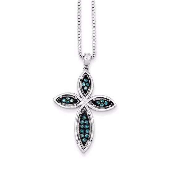 QP3734 White Night Sterling Silver Blue Diamond Cross Pendant