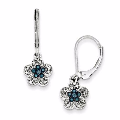 QE10799 White Night Sterling Silver White & Blue Diamond Leverback Earrings