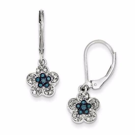 QE10799 White Night Sterling Silver White & Blue Diamond Leverback Earrings