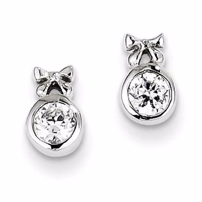 QE9775 Confirmation/Communion Sterling Silver Bow w/ CZ Circle Post Earrings