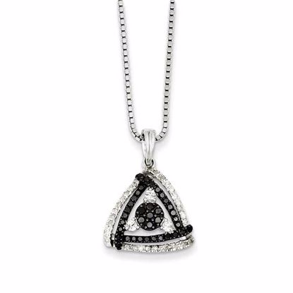 QP3807 White Night Sterling Silver Rhodium Plated Black & White Dia. Triangle Pendant