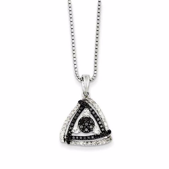 QP3807 White Night Sterling Silver Rhodium Plated Black & White Dia. Triangle Pendant