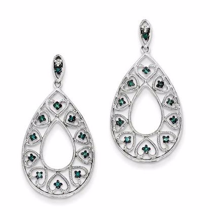 QE10712 White Night Sterling Silver Dangle  White & Blue Diamond Post Earrings