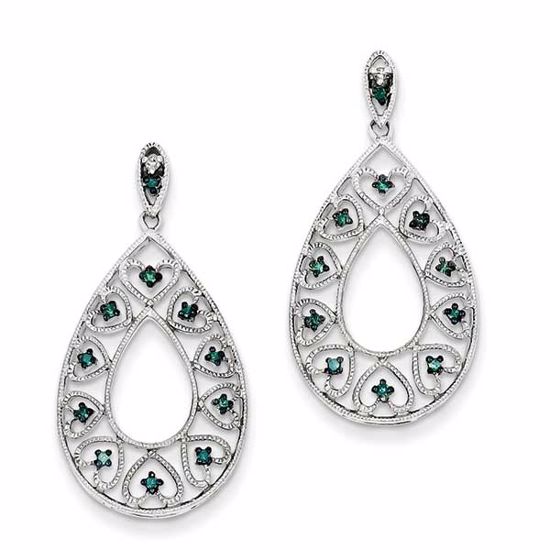QE10712 White Night Sterling Silver Dangle  White & Blue Diamond Post Earrings