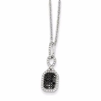 QP3808 White Night Sterling Silver Black and White Diamond Rectangle Pendant