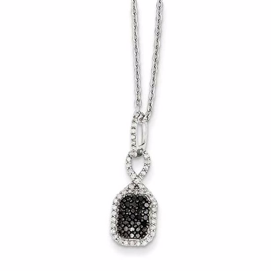 QP3808 White Night Sterling Silver Black and White Diamond Rectangle Pendant