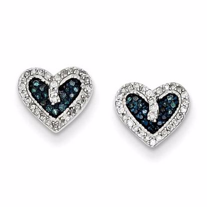 QE10720 White Night Sterling Silver Blue and White Diamond Heart Post Earrings
