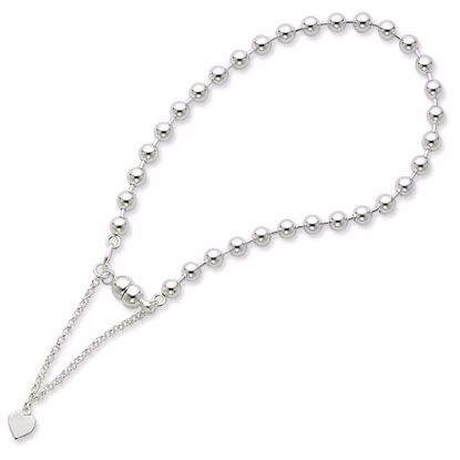QG2745R-7.5 Amore La Vita Sterling Silver Rhodium Plated Beaded Dangling Heart Magnetic Clasp Bracele