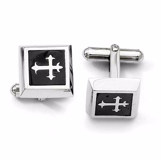 SRC210 Confirmation/Communion Stainless Steel Black Enamel & Polished Cross Cuff Links