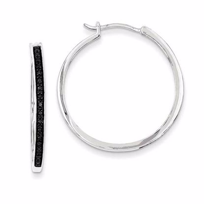 QE10926 White Night Sterling Silver Black Diamond Hoop Earrings