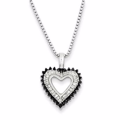 QP2296 White Night Sterling Silver Black and White Diamond Heart Pendant Necklace