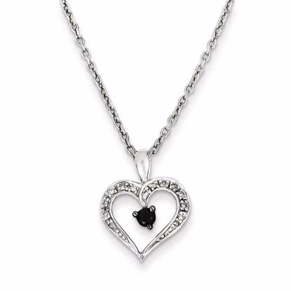 QP2336 White Night Sterling Silver Black and White Diamond Heart Pendant Necklace