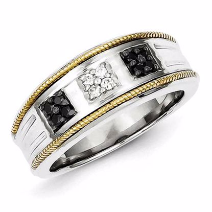 QR5473-9 Closeouts Sterling Silver and Gold Plated Black & White Diamond Men's Ring